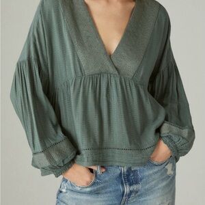 Lucky Brand Deep V-Neck Green Blouse